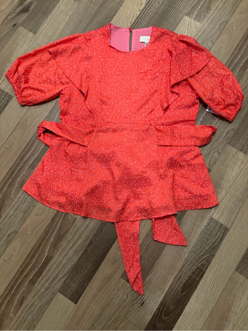 Ted Baker Pink Textured Peplum Top with Tie
